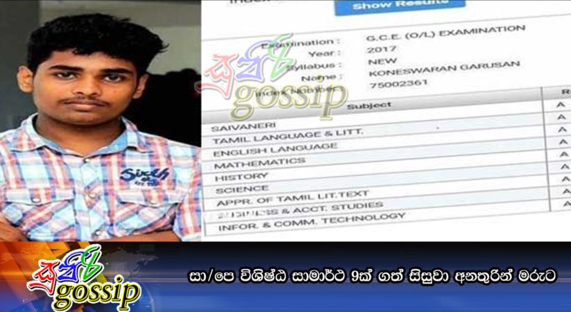 සා/පෙ විශිෂ්ඨ සාමාර්ථ 9ක් ගත් සිසුවා අනතුරින් මරුට